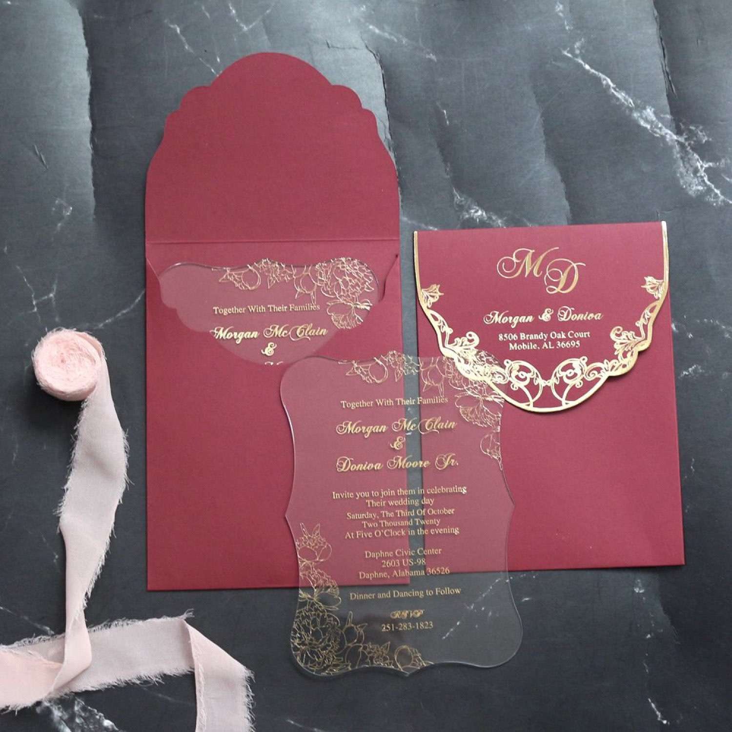 Wedding Invitation Transparent Acrylic  With Envelope Elegant Invitation Card